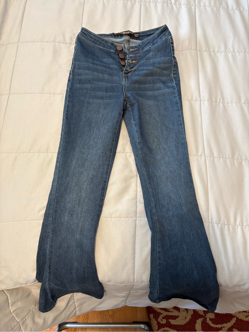 Dollhouse Dark Blue Button-Fly Flare Jeans